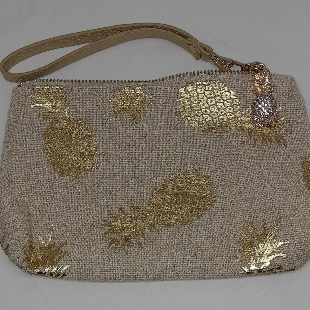 Gold Pineapple Canvas Wristlet NWOT